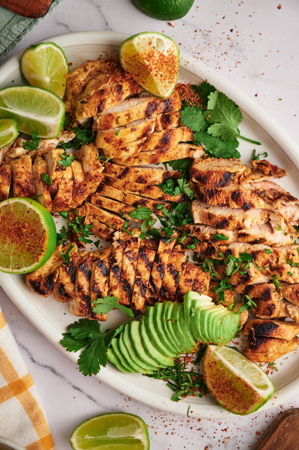 Chili lime marinated chicken breast that is grilled and served with fresh lime.