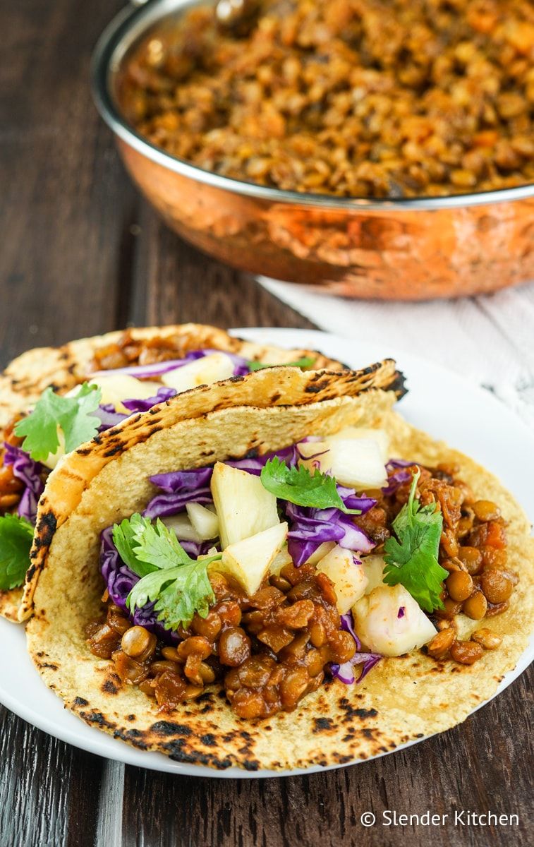 Barbecue Lentil tacos with pineapple.