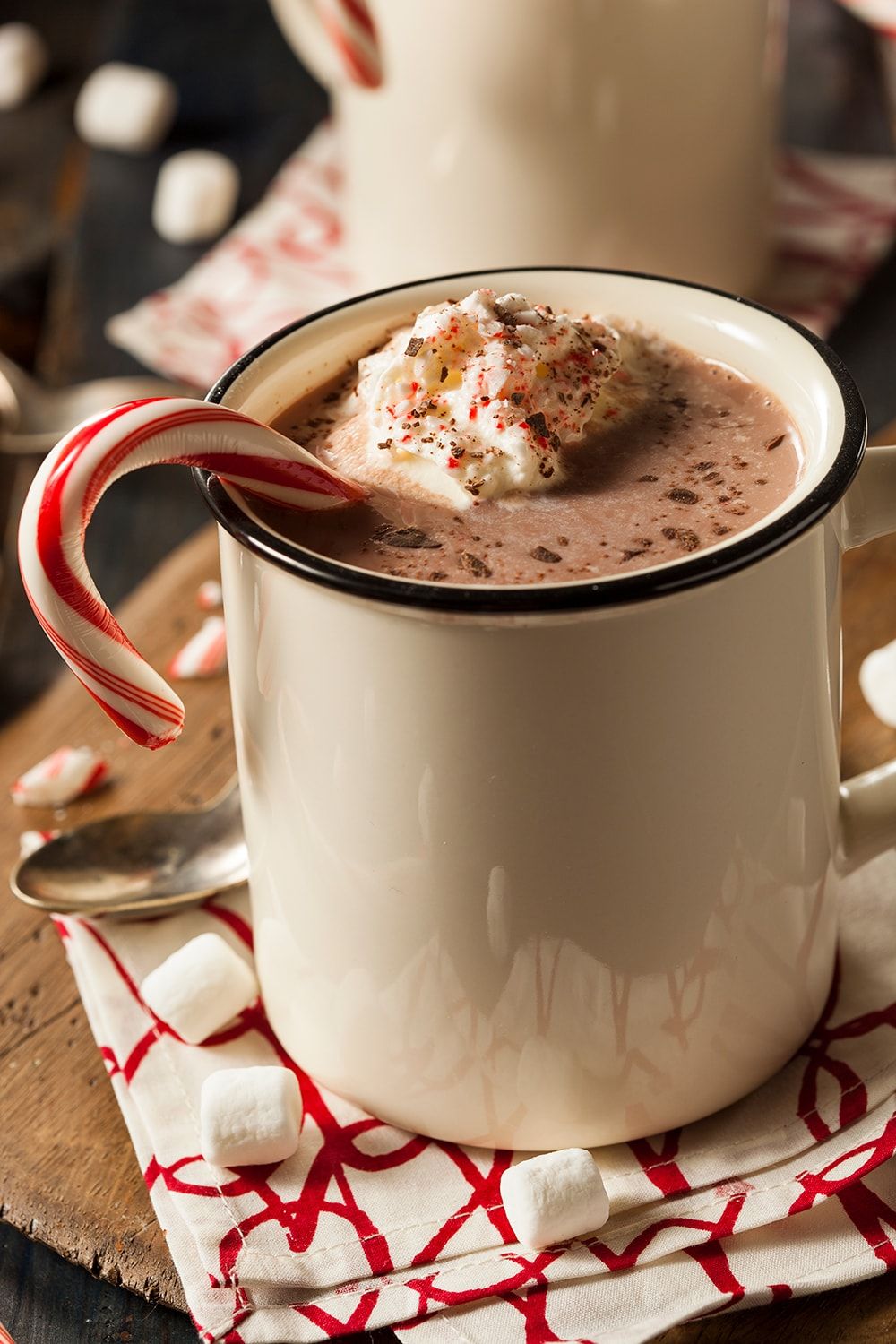 Healthy Peppermint Mocha in a mug with marshmallows.