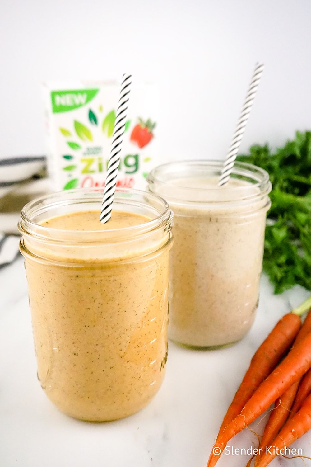 Overnight Oatmeal Smoothie with carrots and strawberries.