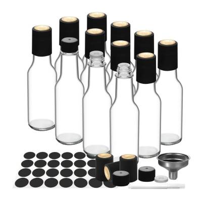 5 OZ Hot Sauce Bottles, Glass Bottle Clear Mini Liquor Bottles Small Wine Bottles with Airtight Plastic Screw Cap Shrink Capsule