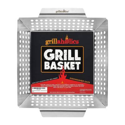 Grillaholics Heavy Duty Grill Basket - Large Grilling Basket for More Vegetables - Stainless Steel Grilling Accessories Built to Last - Perfect Vegetable Grill Basket for All Grills and Veggies