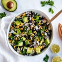 Southwest Quinoa Salad with black beans, corn, and cilantro dressing in a bowl.