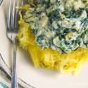 Spinach and artichoke sauce served over a bed of spaghetti squash. 