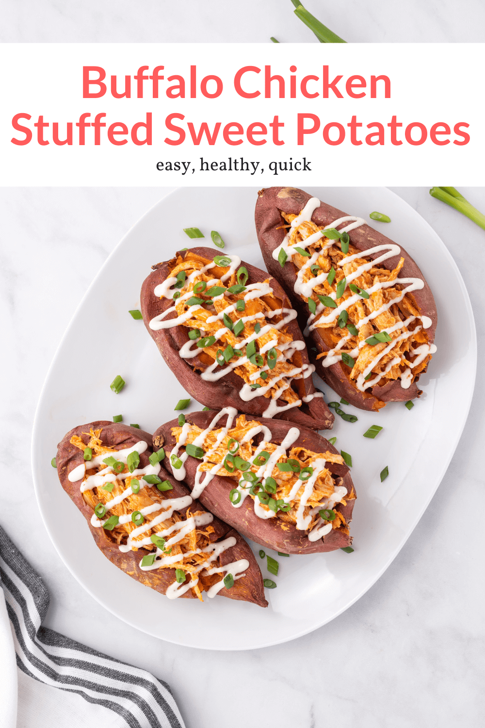 Buffalo Chicken Stuffed Sweet Potatoes - Slender Kitchen