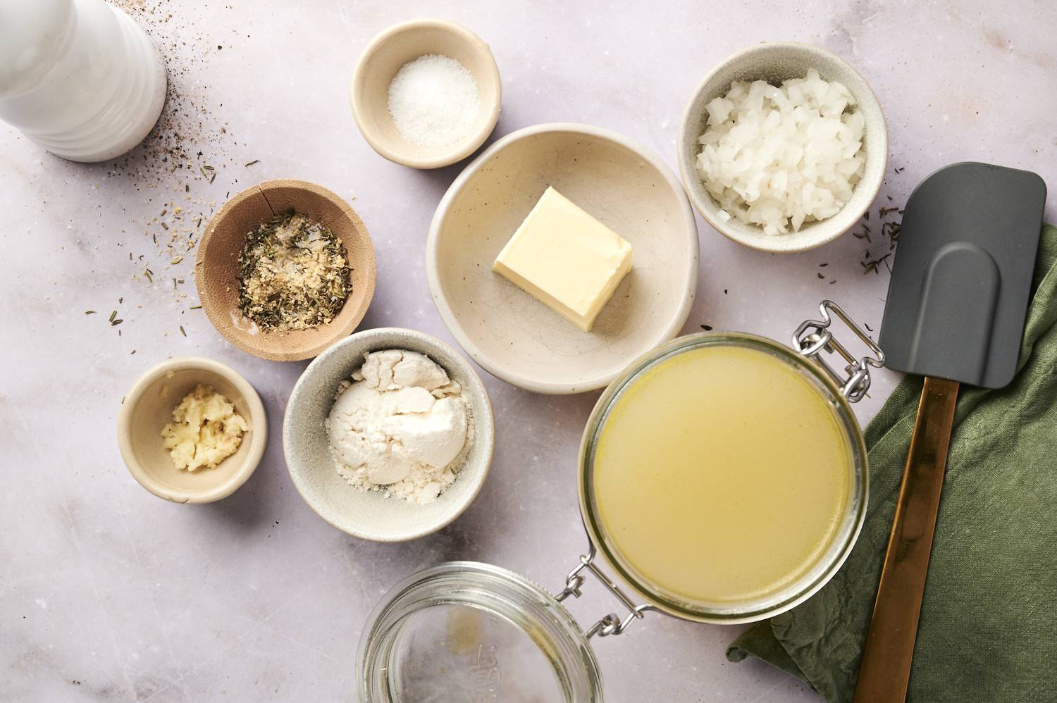 Gravy ingredients laid out on the table.