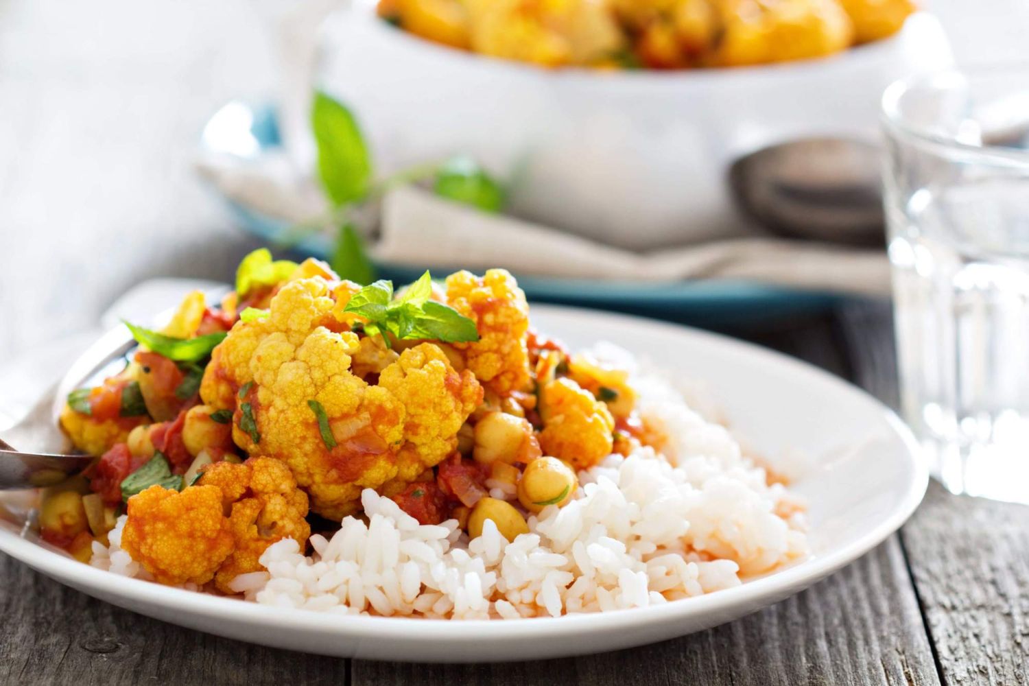 Slow Cooker Cauliflower and Chickpea Masala in a bowl.