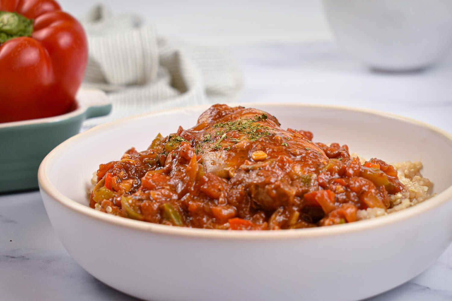 Slow Cooker Chicken Cacciatore with mushrooms and tomatoes