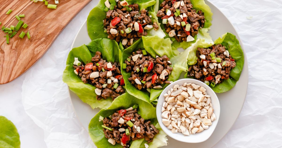 Asian Ground Beef Lettuce Wraps - Slender Kitchen