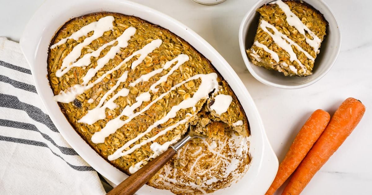Baked Carrot Cake Oatmeal with Cream Cheese Glaze