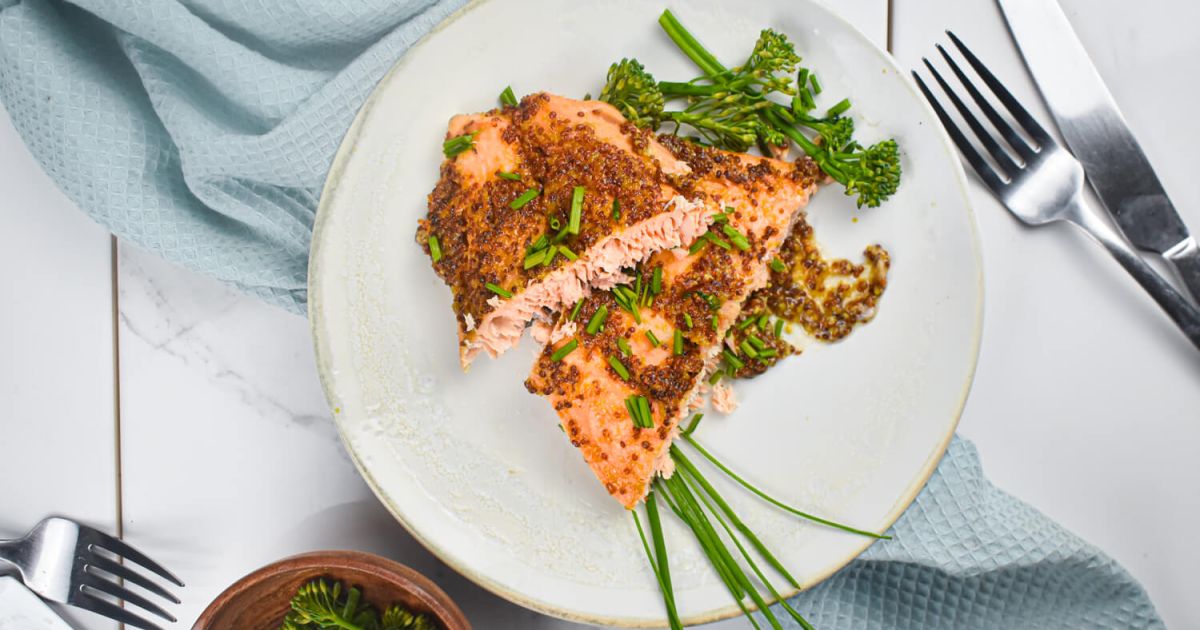 Mustard and Maple Glazed Salmon - Slender Kitchen