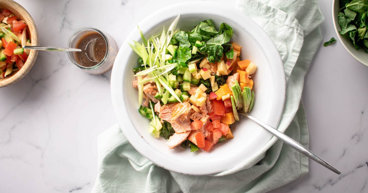 Salmon Kale Salad with Sweet Potatoes Slender Kitchen