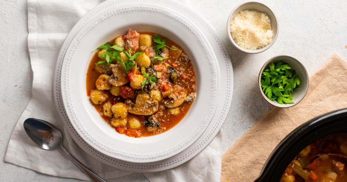 Slow Cooker Sausage Gnocchi Soup - Slender Kitchen