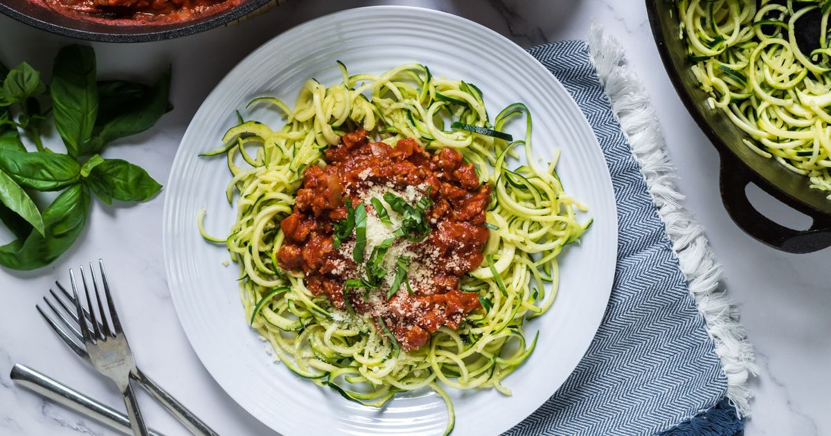 Ground Turkey and Tomato Basil Zucchini Noodles - Slender Kitchen