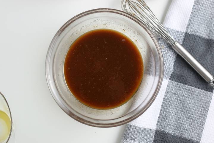 Balsamic marinade with olive oil, balsamic vinegar, garlic, and Worcestershire sauce.