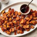 Cinnamon roasted butternut squash on a plate being served.