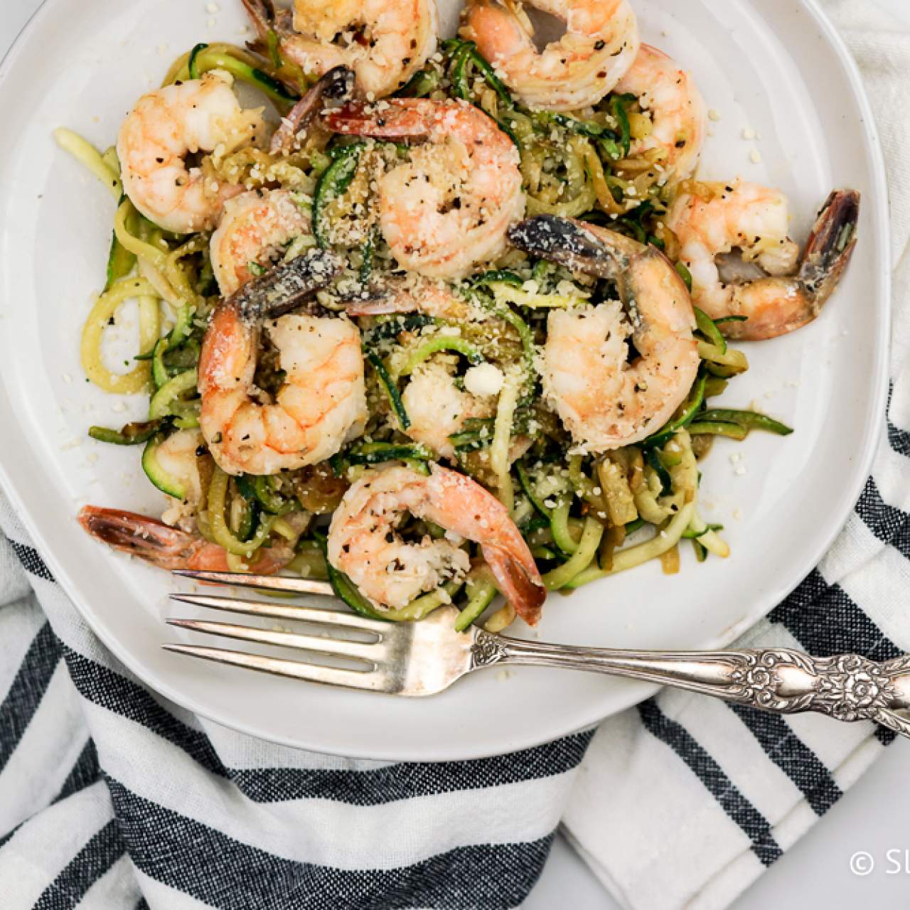 Zucchini Noodles with Avocado Pesto & Shrimp