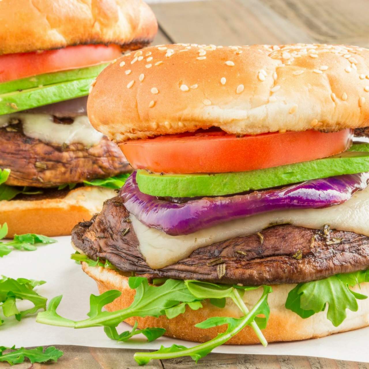 Grilled Cheese Burger with Portobello and Onion