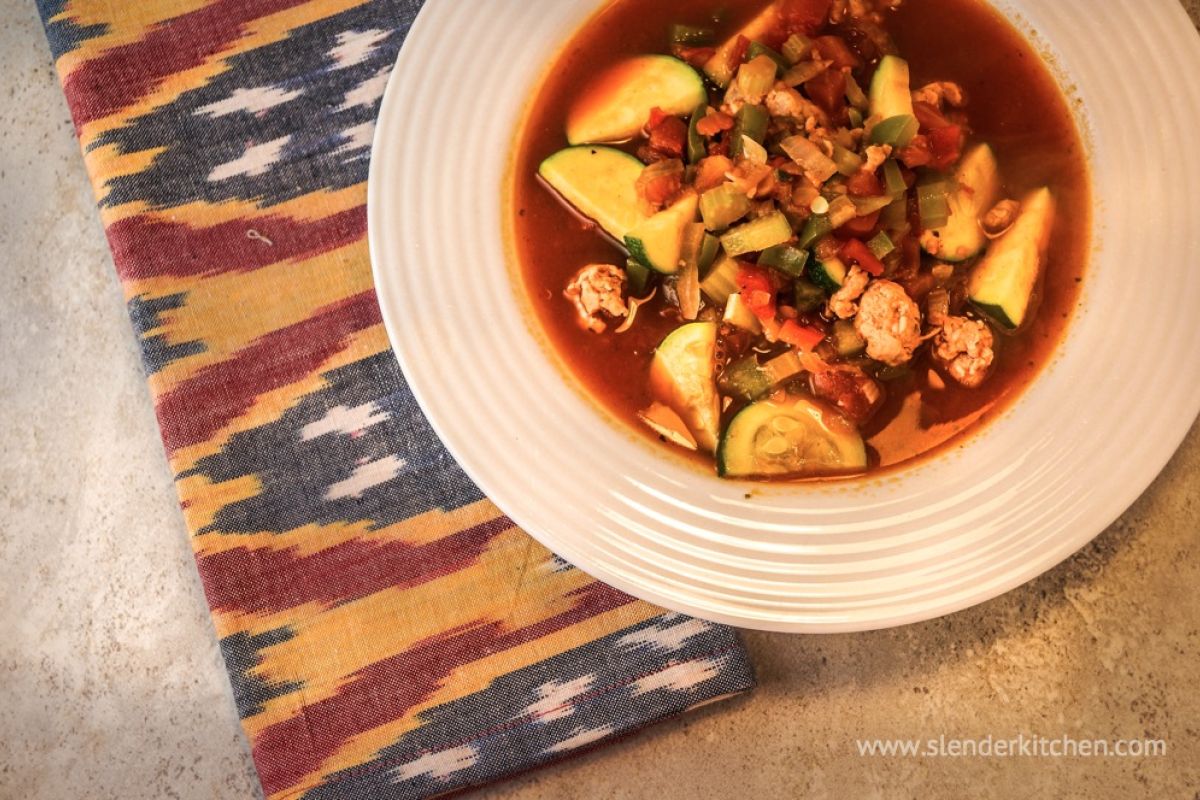 Zucchini And Tomato Soup With Sausage Slender Kitchen