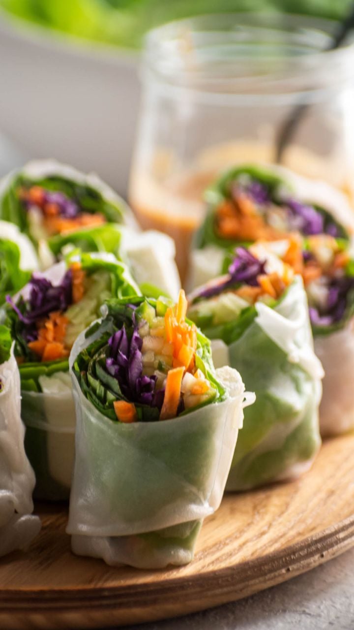 Vegetarian Rice Paper Rolls with Peanut Sauce - Hannah Magee RD
