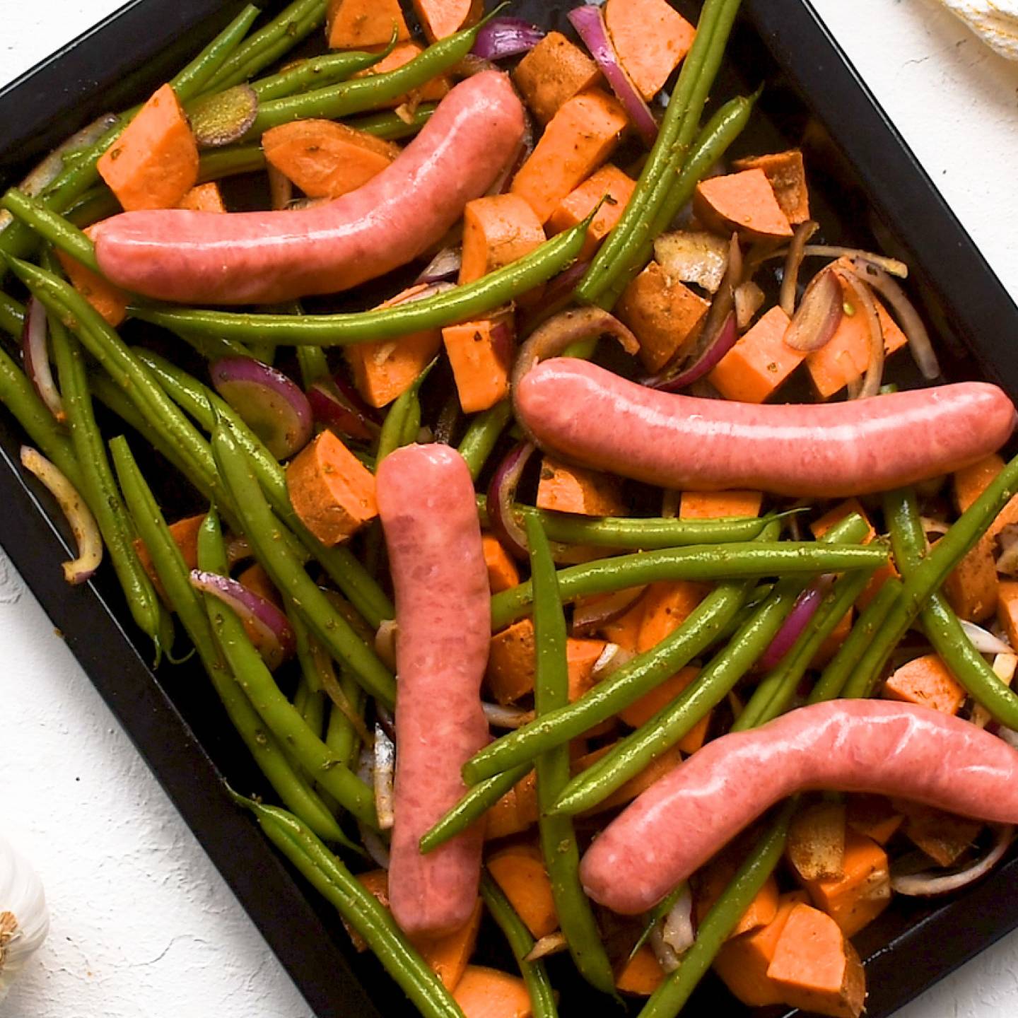 One Pan Sausage, Potato, and Vegetable Bake - Slender Kitchen