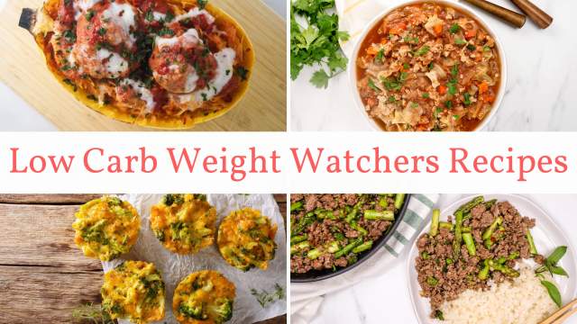 Low Carb Weight Watchers recipes including spaghetti squash, cabbage soup, quiche muffins, and Thai beef.