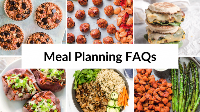 Meal planning frequently asked questions with pictures of common meals.